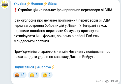 Скріншот Telegram-публікації