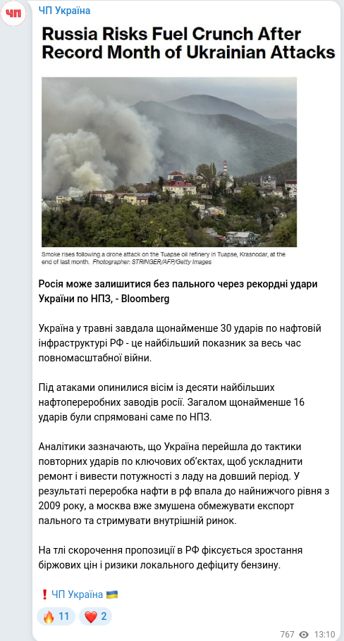 Скріншот Telegram-публікації