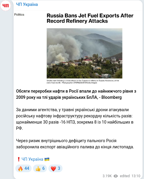 Скріншот Telegram-публікації