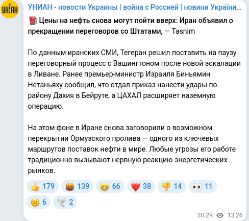 Скріншот Telegram-публікації