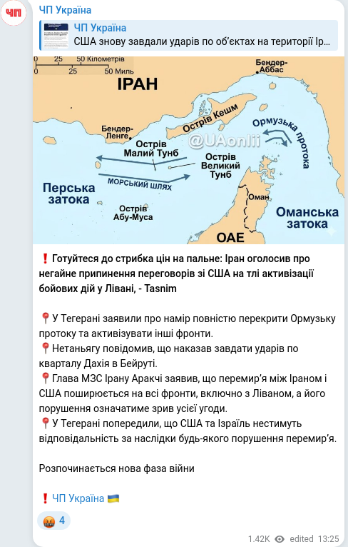Скріншот Telegram-публікації