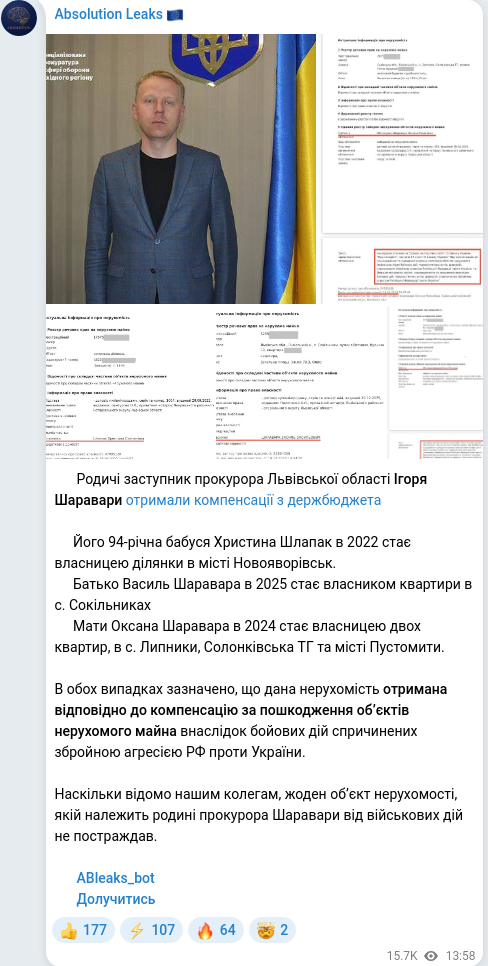 Скріншот Telegram-публікації