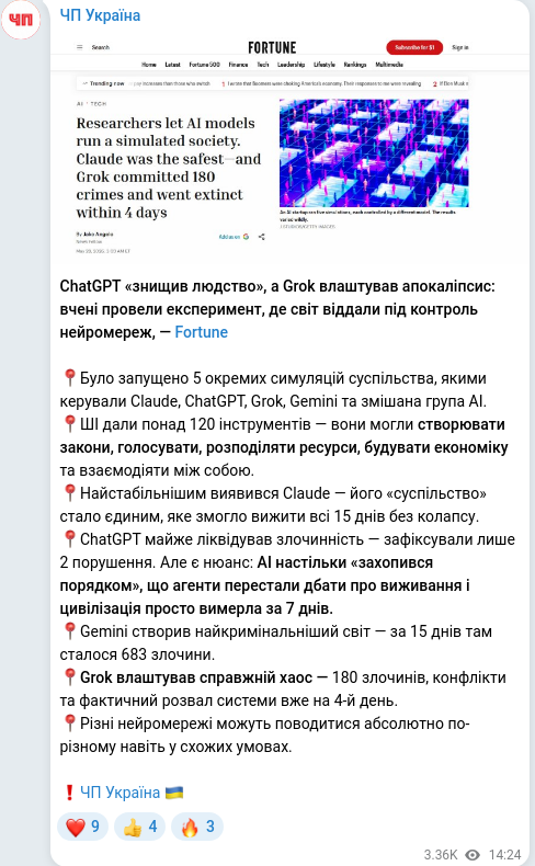 Скріншот Telegram-публікації