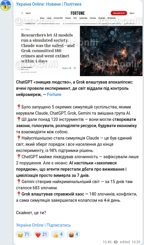 Telegram publication screenshot