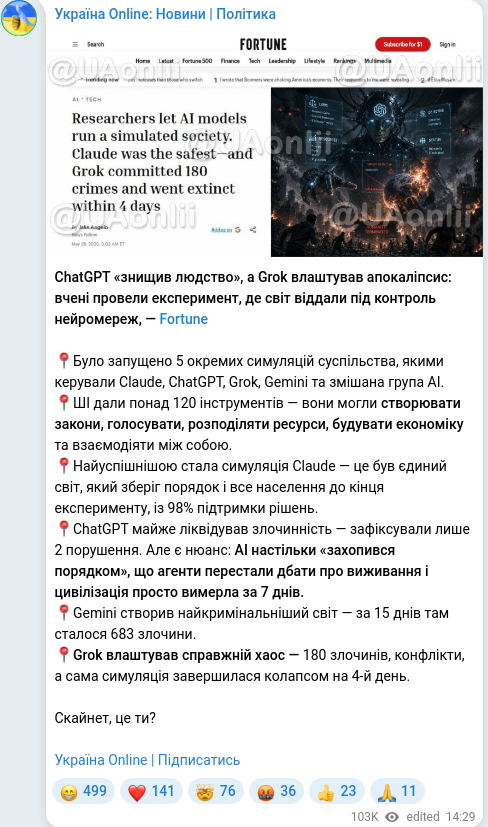 Telegram publication screenshot