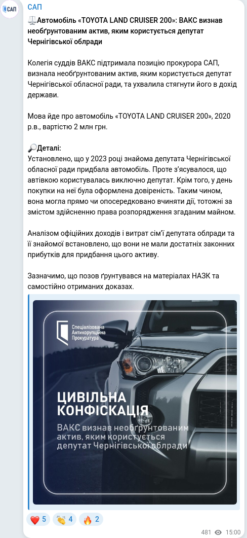 Telegram publication screenshot