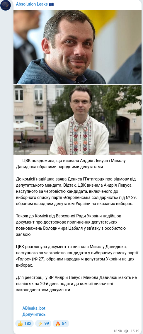 Скріншот Telegram-публікації