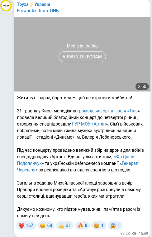 Telegram publication screenshot