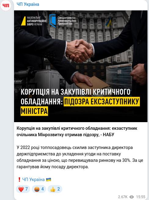 Скріншот Telegram-публікації