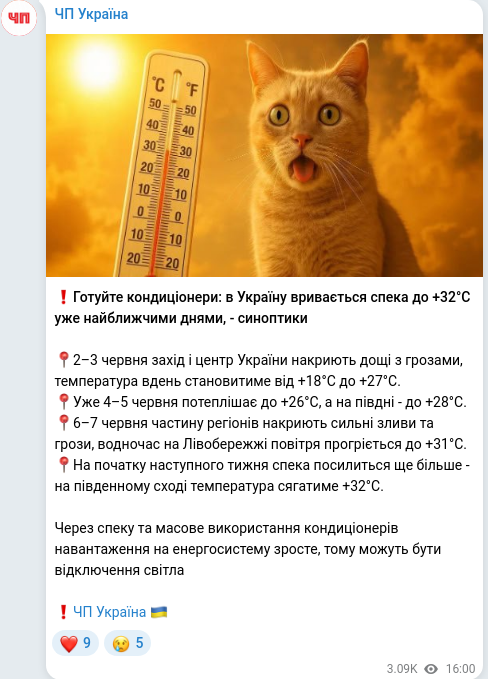 Скріншот Telegram-публікації