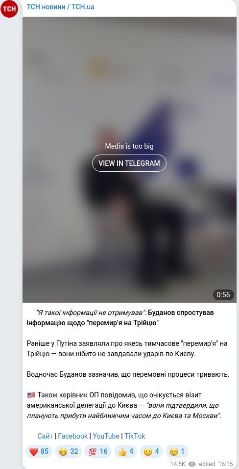 Скріншот Telegram-публікації