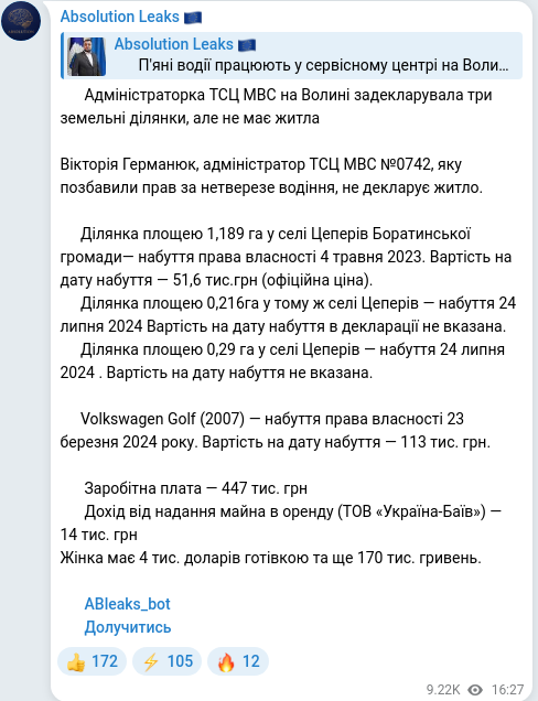 Скріншот Telegram-публікації