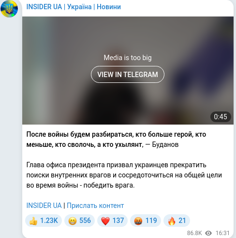 Скріншот Telegram-публікації