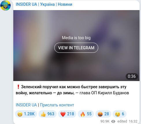 Скріншот Telegram-публікації