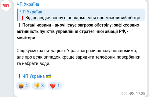Скріншот Telegram-публікації