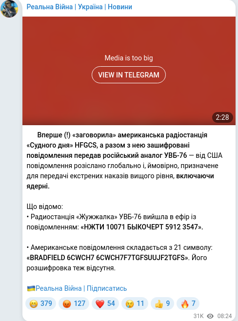Скріншот Telegram-публікації