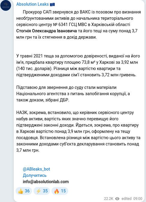 Telegram publication screenshot