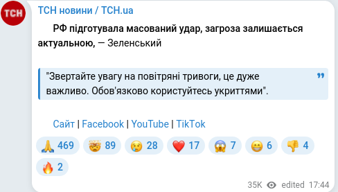Скріншот Telegram-публікації