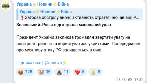Скріншот Telegram-публікації