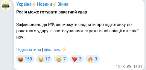 Скріншот Telegram-публікації