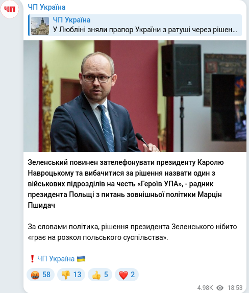 Скріншот Telegram-публікації