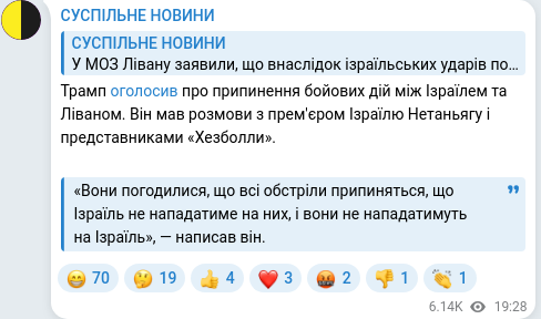 Скріншот Telegram-публікації