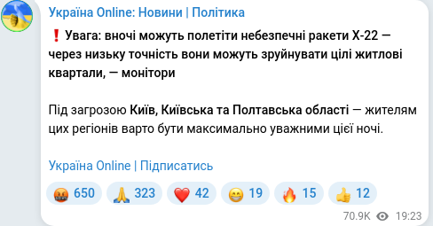 Скріншот Telegram-публікації