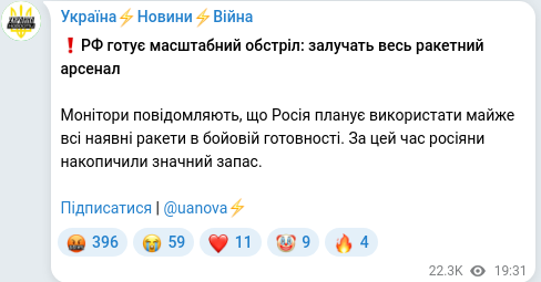 Скріншот Telegram-публікації