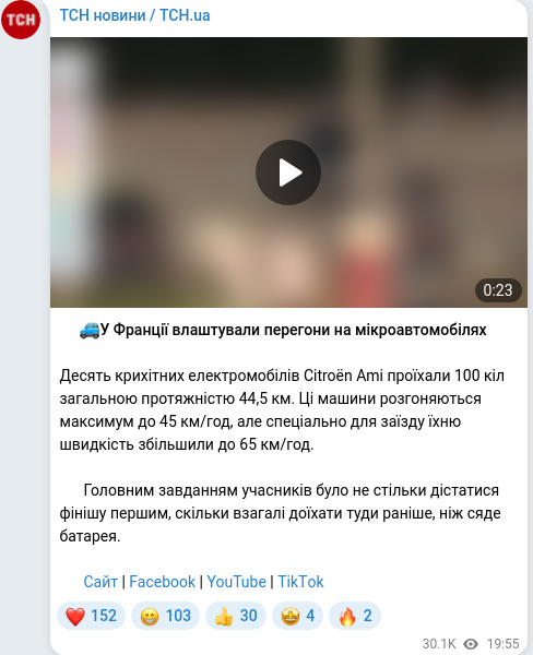Скріншот Telegram-публікації