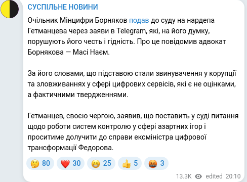 Скріншот Telegram-публікації