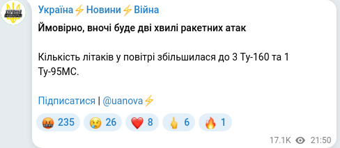 Скріншот Telegram-публікації