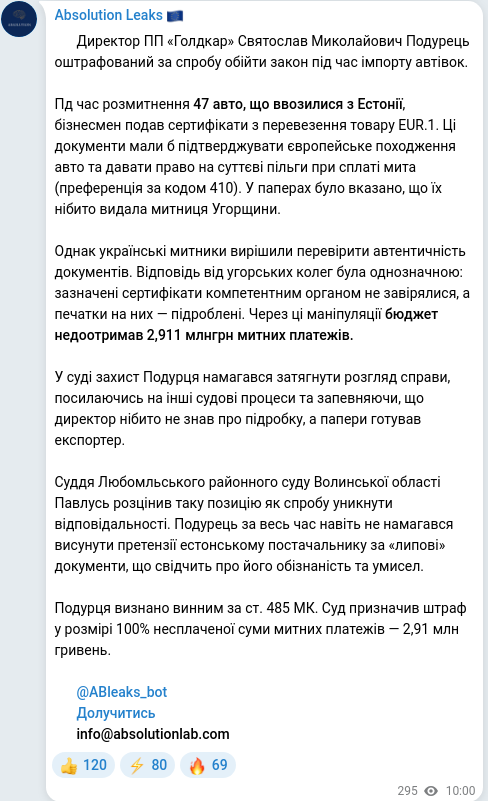 Telegram publication screenshot