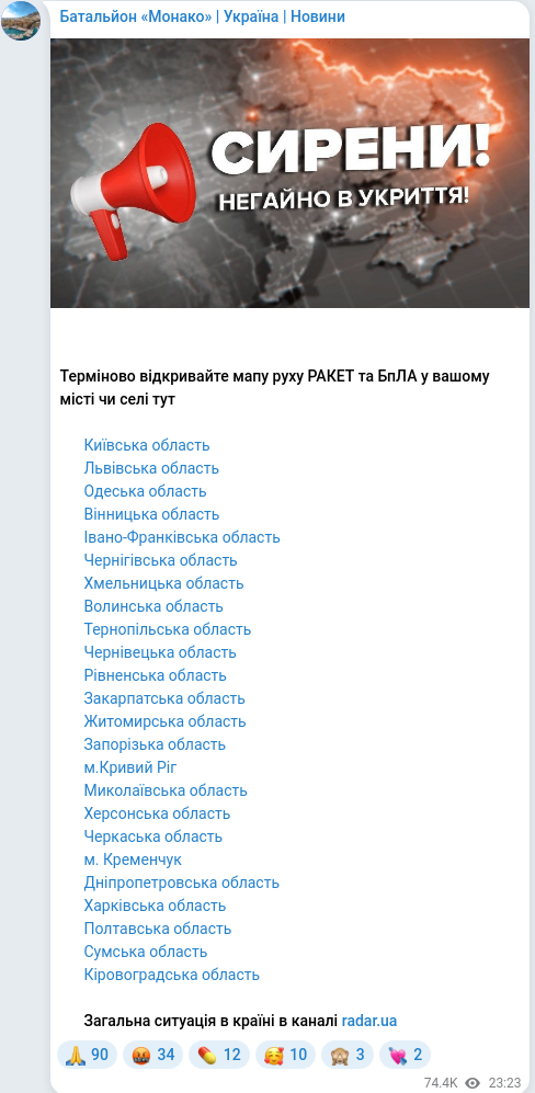 Скріншот Telegram-публікації