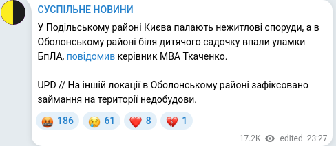 Скріншот Telegram-публікації