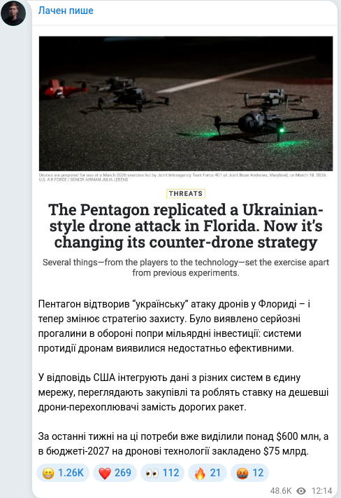 Скріншот Telegram-публікації