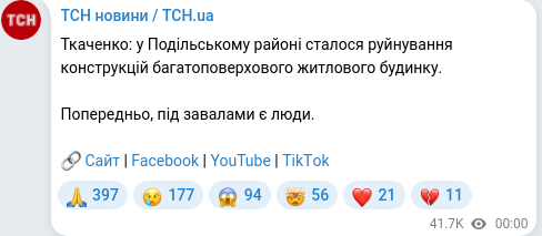 Скріншот Telegram-публікації