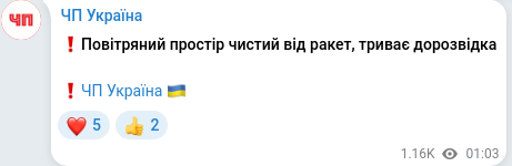 Скріншот Telegram-публікації