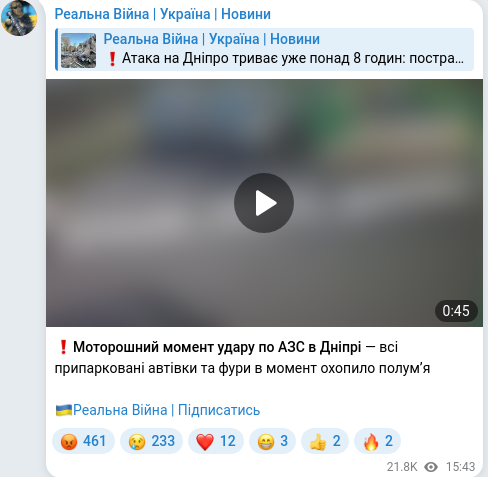Скріншот Telegram-публікації