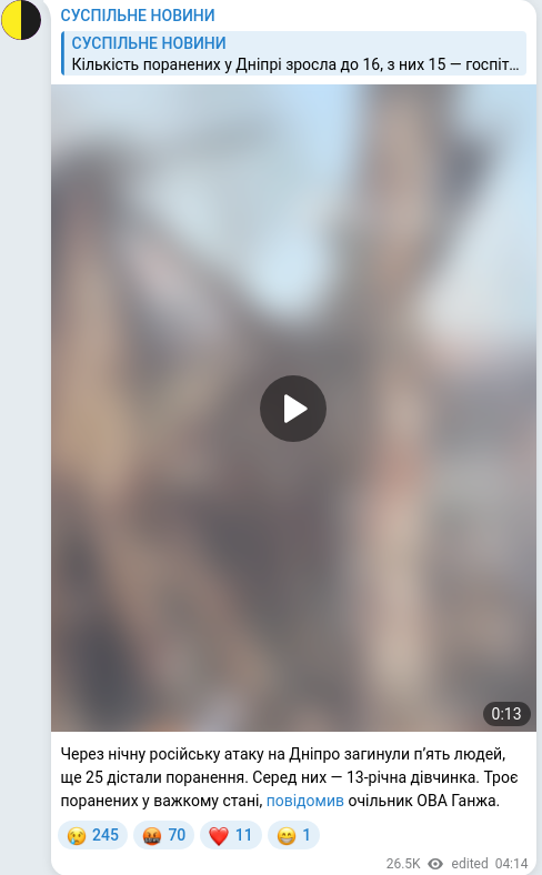 Скріншот Telegram-публікації