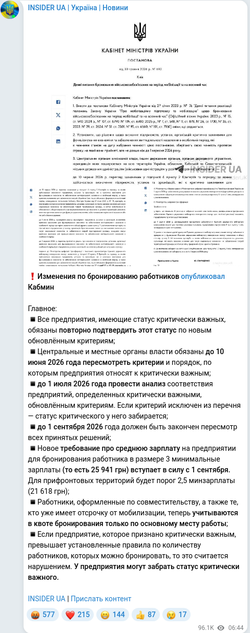 Скріншот Telegram-публікації