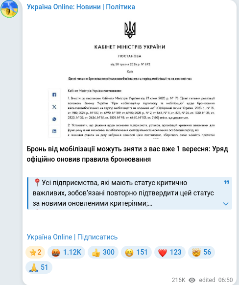 Telegram publication screenshot