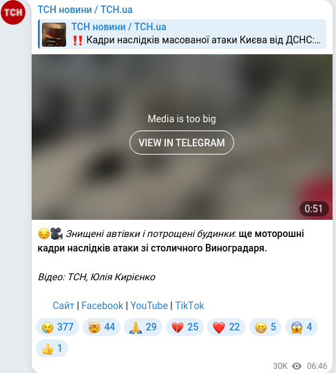 Скріншот Telegram-публікації
