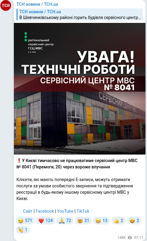 Скріншот Telegram-публікації