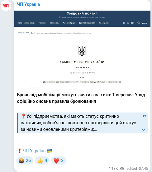 Скріншот Telegram-публікації
