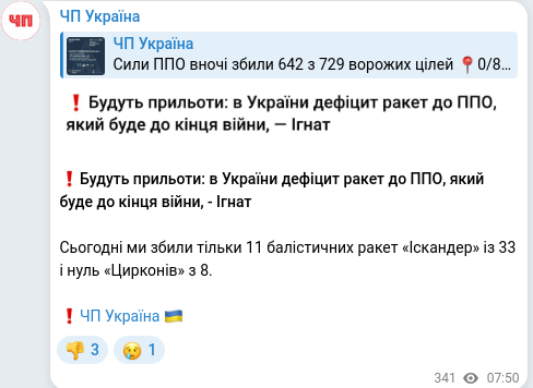 Скріншот Telegram-публікації