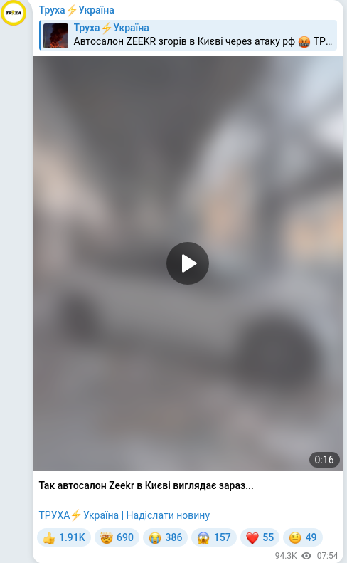 Скріншот Telegram-публікації