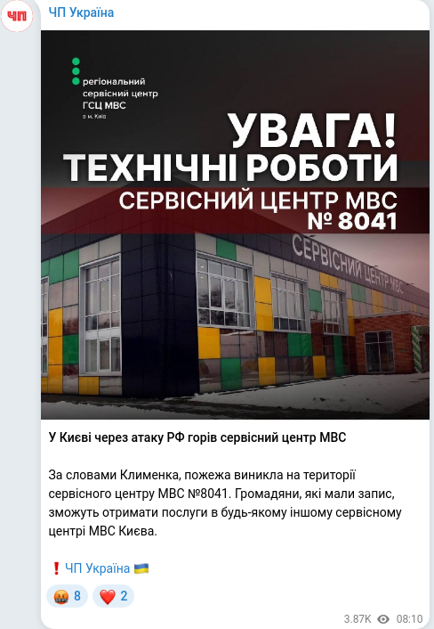 Скріншот Telegram-публікації