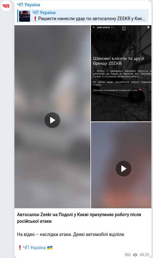 Скріншот Telegram-публікації