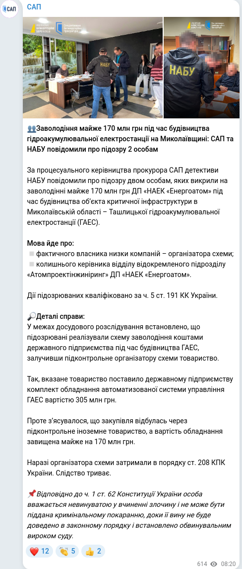 Скріншот Telegram-публікації
