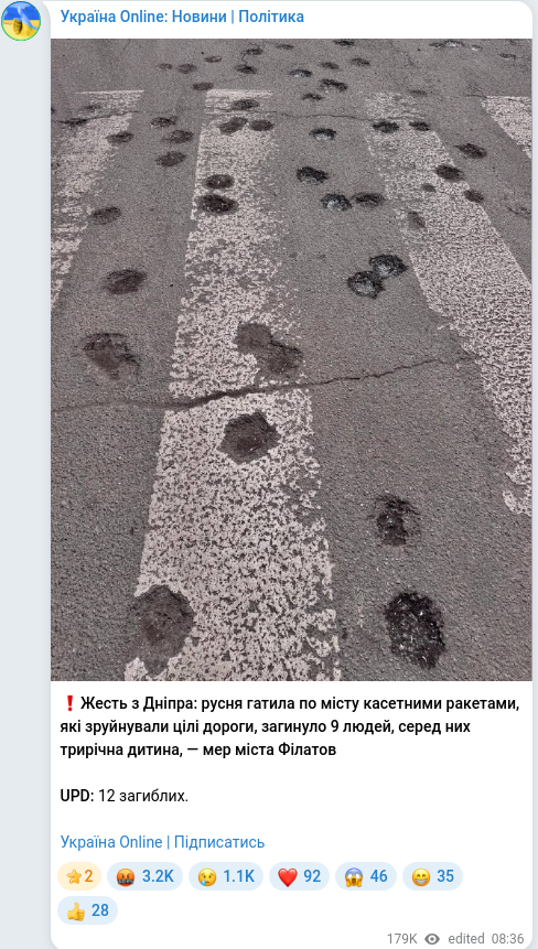 Telegram publication screenshot